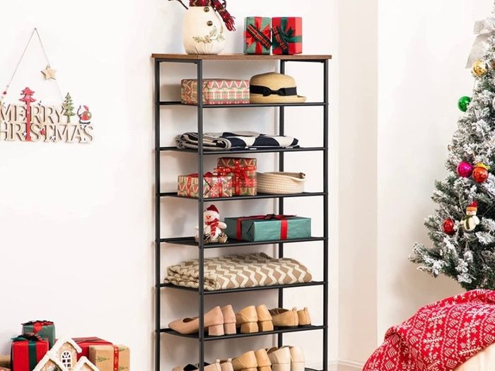 8-Tier Shoe Rack, Tall Shoe Shelf, Shoe Organizer Rack for 21-28 Pairs of Shoes, Detachable Metal Mesh, Narrow Shoe Stand for Hallway, Living Room, Sturdy, Industrial, Rustic Brown (FREE POSTAGE)