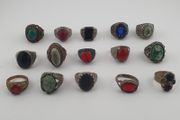 Antique Lot of 15 Bohemian Brass Rings  Assorted Ethnic &amp; Tribal Designs