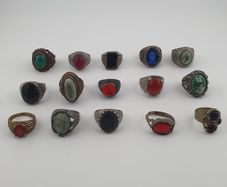 Antique Lot of 15 Bohemian Brass Rings  Assorted Ethnic & Tribal Designs