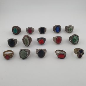 Antique Lot of 15 Bohemian Brass Rings  Assorted Ethnic & Tribal Designs