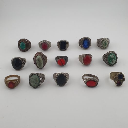 Antique Lot of 15 Bohemian Brass Rings  Assorted Ethnic & Tribal Designs