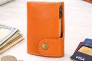Genuine Leather Pop-Up Card Holder Wallet RFID Blocking Slim Credit Card Case