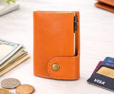 Genuine Leather Pop-Up Card Holder Wallet RFID Blocking Slim Credit Card Case