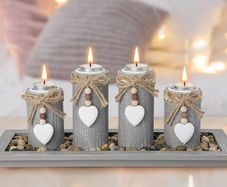 Set of 4 with Wodden Tray, Tealight Holders Candlestick Holder, Table Centerpiece Home Decor Living Room Bedroom Decoration Mum Gift Birthday Wedding Christmas Party Ornaments