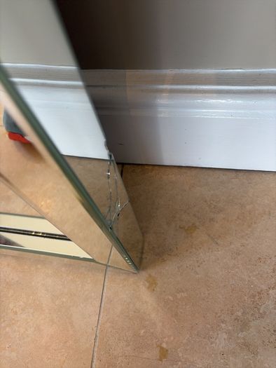 Tall Bevelled Mirror with Mirrored Frame Originally 399  Damaged