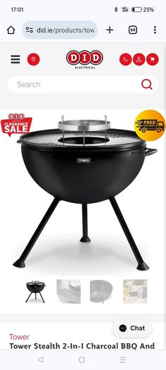 Tower Stealth 2-In-1 Charcoal BBQ And Fire Pit