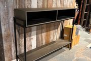 console table solid wood metal clad