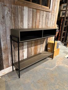 console table solid wood metal clad
