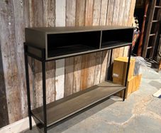 console table solid wood metal clad