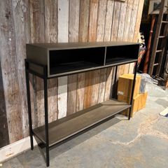 console table solid wood metal clad