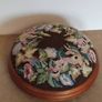 Vintage hand embroidered floral design on wooden base stool, Image 10