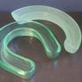 Fabulous Pair of Art Deco Green Glass Posy Vases by Bagley & Co, Green Glass Horseshoe Vase and Frosted Green Glass Semi Circular Ring Vase, both circa 1930s Image 2
