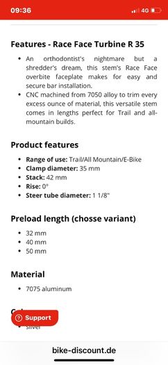 Race Face MTB Turbine stem