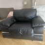 black Leather Armchair featuring plush pillow top arms and chrome accent feet need gone ASAP due to house clearance Image 5