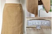 Vintage Jigsaw camel wool mini skirt brass zip Made in Italy UK size 12-14