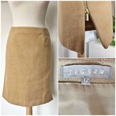 Vintage Jigsaw camel wool mini skirt brass zip Made in Italy UK size 12-14