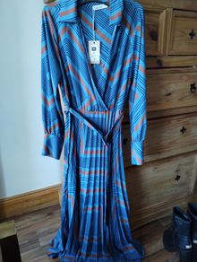 Gallery blue and brown patterned midi dress - size 10