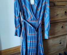 Gallery blue and brown patterned midi dress - size 10