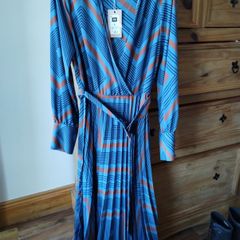 Gallery blue and brown patterned midi dress - size 10