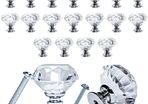 20Pcs Crystal Door Knobs for Cupboards with 40 Screws of 2 Sizes 25mm, 10mm, Diamond Shape Cabinet Knobs, Pull Handle with Screw, Drawer knobs, Dresser, Chest Canister Drawer Handles (FREE POSTAGE)