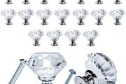 20Pcs Crystal Door Knobs for Cupboards with 40 Screws of 2 Sizes 25mm, 10mm, Diamond Shape Cabinet Knobs, Pull Handle with Screw, Drawer knobs, Dresser, Chest Canister Drawer Handles (FREE POSTAGE)
