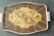 Vintage Woodmet England Mid Century Faux Wooden Brass Bar Serving Tray