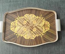 Vintage Woodmet England Mid Century Faux Wooden Brass Bar Serving Tray
