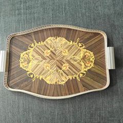 Vintage Woodmet England Mid Century Faux Wooden Brass Bar Serving Tray