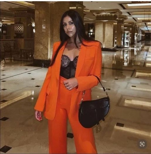Fab Zara Bloggers Insta Famous Pumpkin Orange Suit Co Ord Blazer and Trousers   Size XL UK 14