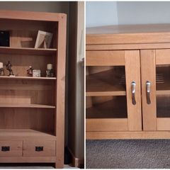 TV Unit and Bookcase - Solid Oak