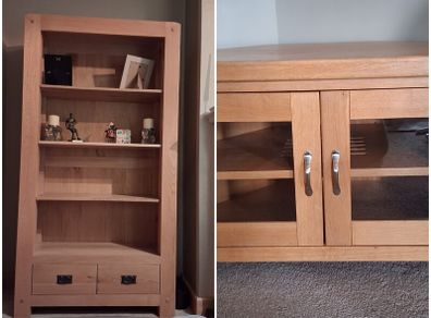 TV Unit and Bookcase - Solid Oak