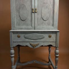 1930s William & Mary Style Painted Cabinet , Radio Art Cabinets, USA
