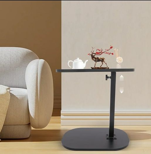 Black Adjustable Height 360 Rotating Side Table - Lift-Top Coffee Table, Multifunctional Coffee Table, Adjustable Height Coffee Table