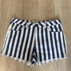 Navy and White Stripe Nautical Shorts UK 14