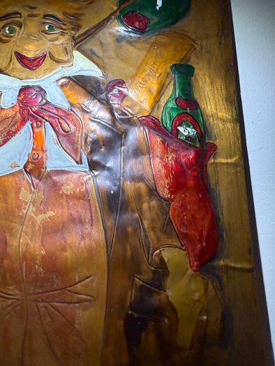 Large Vintage Mid Century 3D Copper Relief Wall Art Panel - J. Craig - Hobo Traveler Caricature