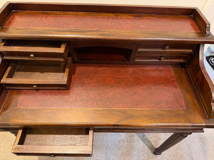 Mahogany Vintage Style Writing Desk, Red Leather top