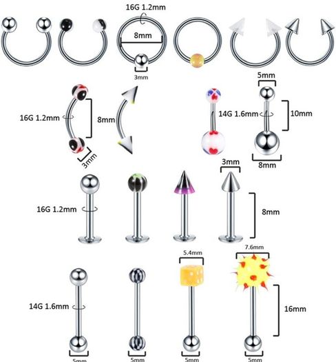 120PCS Ear Nose Piercing Kit, Mixed Piercing Kit Stainless Steel for Lip Tongue Eyebrow Tragus Nipple Belly Barbell Helix Septum Rings Horseshoe Body Piercing Jewellery (FREE POSTAGE)