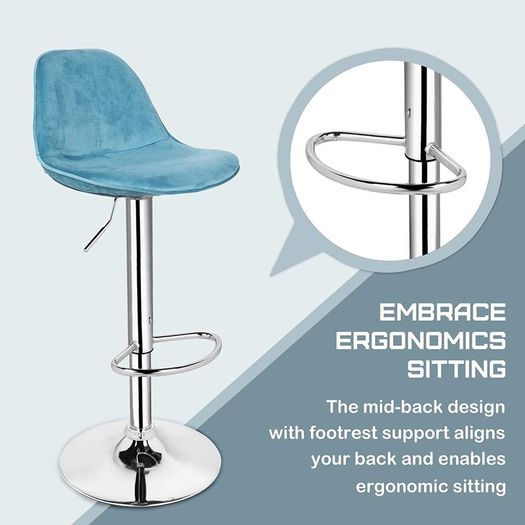 Set of 2 Height-Adjustable Bar Stools Velvet - Free Delivery Nationwide