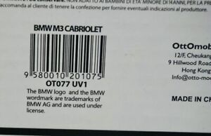 Bmw E30 M3 Cabriolet Ottomobile - 1/18 - New In Box
