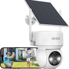 GNCC Solar Security Camera Outdoor Wireless 1080P/2MP CCTV Camera Systems, 360 PTZ Battery Powered Outdoor Camera, PIR Motion Detection, Colour Night Vision, 2-Way Audio, 2.4 GHz Wi-Fi Only
