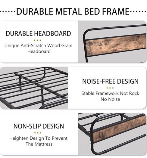 5ft King Size Bed Frame with Headboard and footboard,Brown Oval-Shaped Platform Bed with Under-Bed Storage,Steel Slats Mattress Foundation Round Pipe Design,Enhanced Support Noise Free