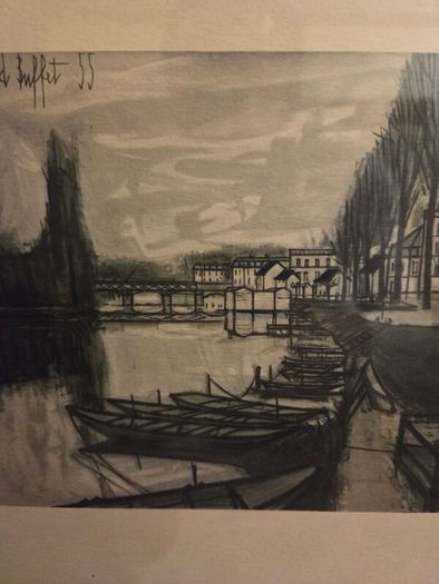 1955 Lithograph by Bernard Buffet "Bords De Marne" Framed
