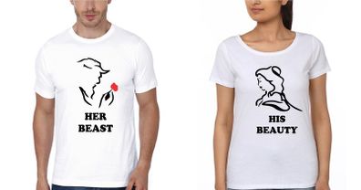 Her Beast His Beauty T-shirts Wedding Love Couple T-shirts Great Gift Present For Valentines Day Idea