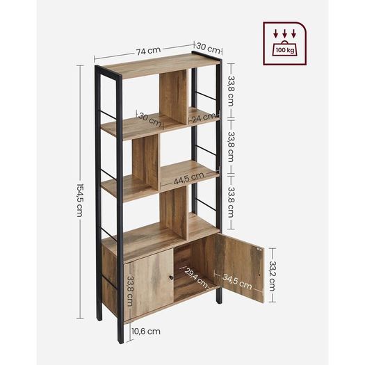 Bookcase with 4 open shelves oak brown-black