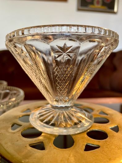 1950s Art Deco Vintage Pressed Glass Dishes Footed Set Of 6 1950