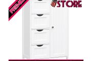 Bathroom Floor Storage Cabinet, Wooden Storage Unit with 4 Drawers, Single Door, Adjustable Shelf, for Living Room, Kitchen, Entryway (FREE SHIPPING)