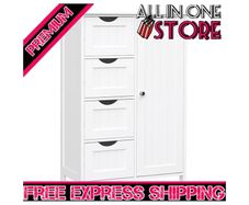 Bathroom Floor Storage Cabinet, Wooden Storage Unit with 4 Drawers, Single Door, Adjustable Shelf, for Living Room, Kitchen, Entryway (FREE SHIPPING)
