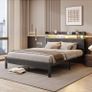 5ft Upholstered Wooden Two-shelf Storage Headboard, Charging Station,LED Lights Image 2