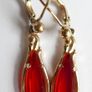 Vintage Gold Plated Red Red Teardrop Earrings Image 8