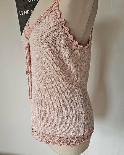 Vintage 1990s Y2K Claire Kennedy knit lace camisole vest top romantic pink M L summer